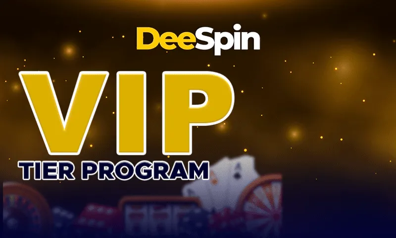 DeeSpin Casino VIP tiers DeeSpin Casino VIP tier programme banner with cards, dice and a roulette wheel